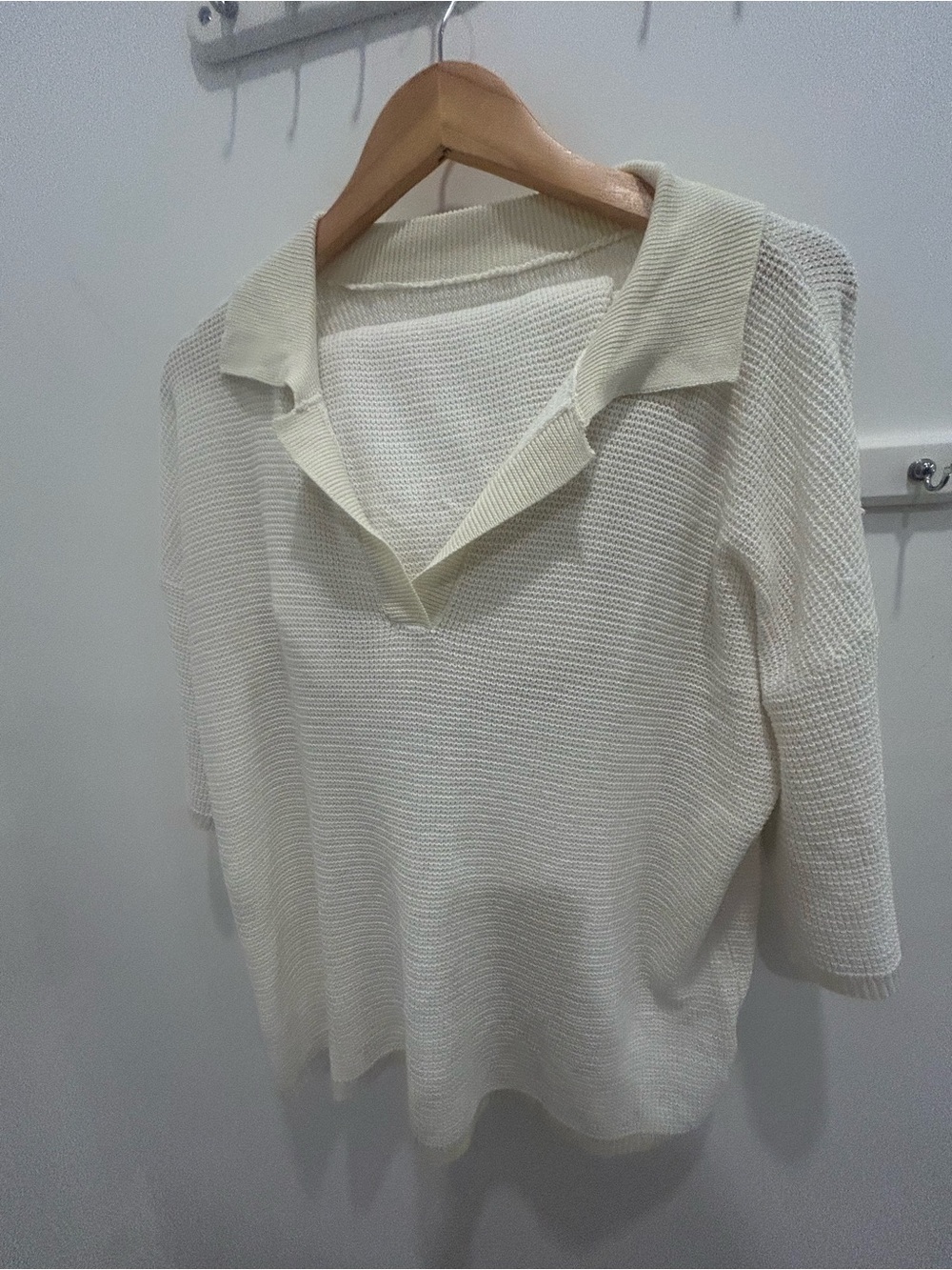Women's Cream V-Neck Collared Knit Sweater and matching shorts